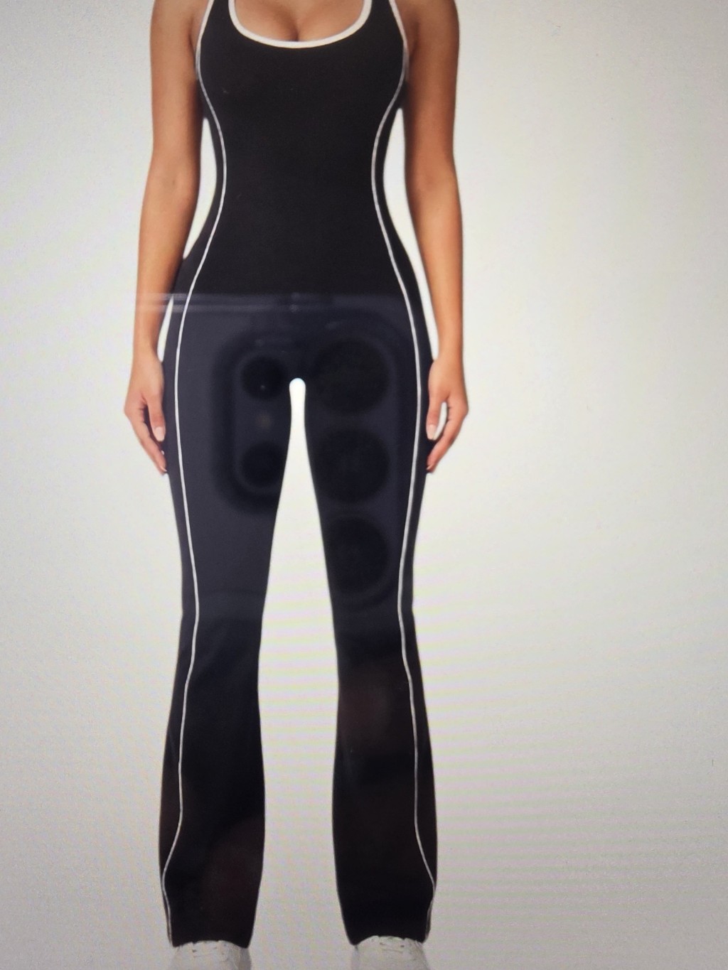 Black Sleeveless Jumpsuit With White Contrast Piping